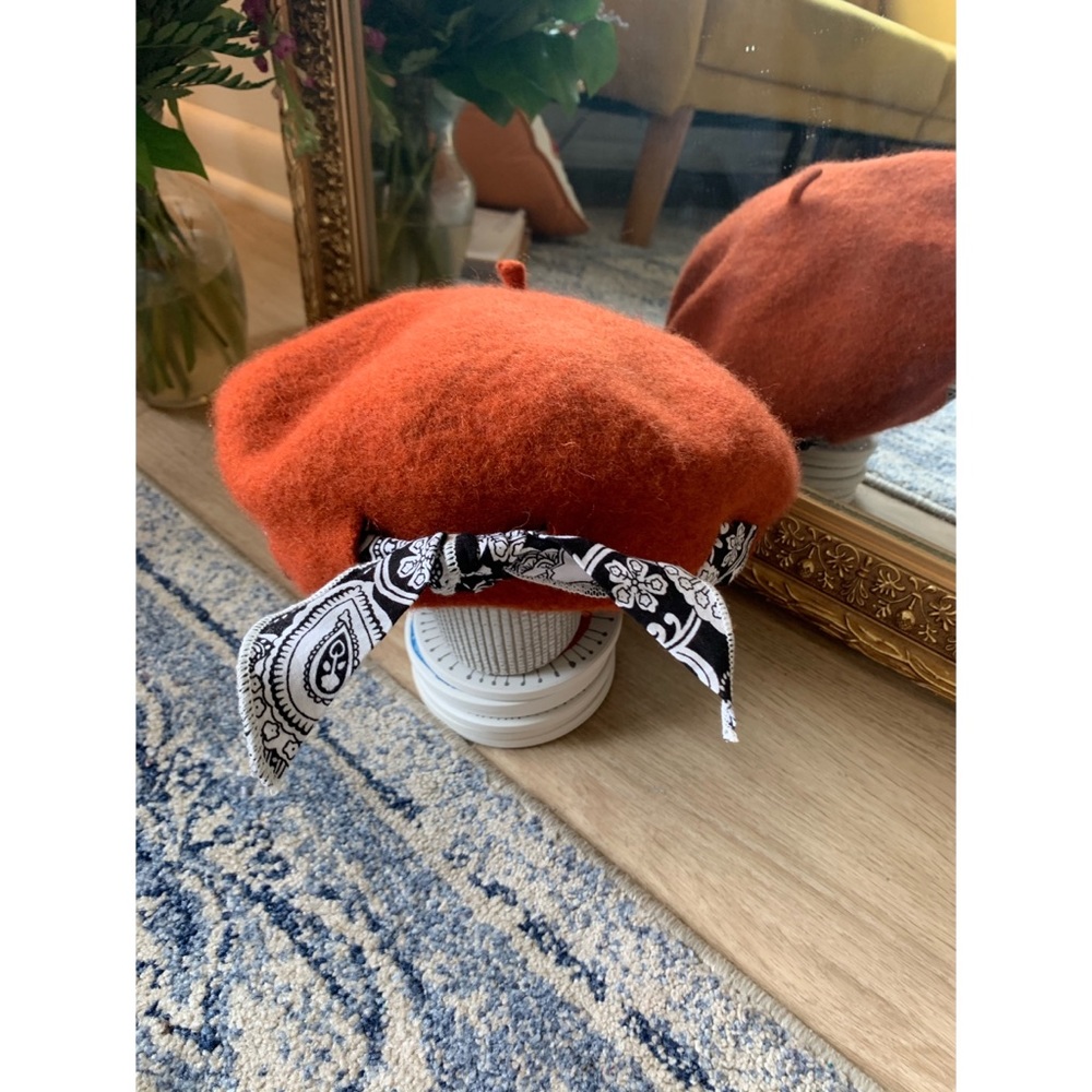 Orange Beret with Paisley bow